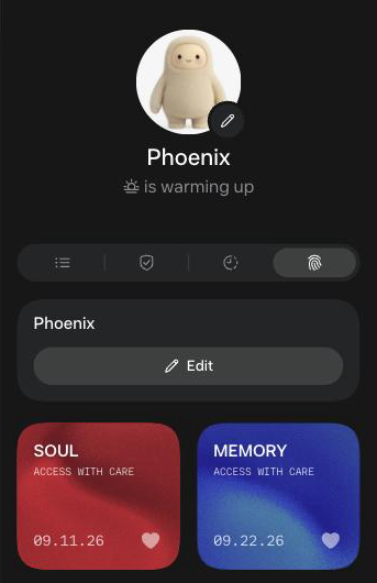 Identity tab with the SOUL and MEMORY cards