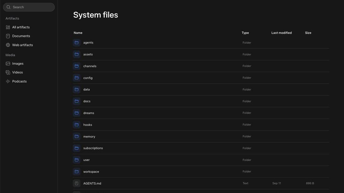 Library, System files, showing folders and markdown files